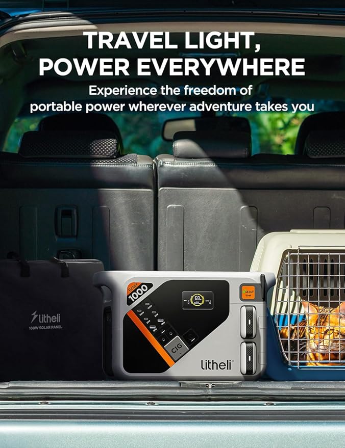 Litheli Portable Power Station Eclair 1000, 1800W Solar Generator, 1069Wh Outdoor Generator, 1H Fast Charging LiFePO4 Power Station for Outdoor Camping, Emergency and RVs(Solar Panels Optional)