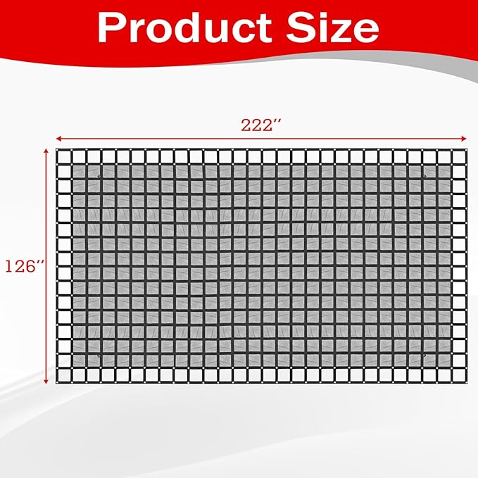 Heavy Duty 126" x 222" Truck Bed Cargo Net with Adjustable Cam Buckles & S-Hooks & Cross Strap,10.5' x 18.5' Cargo Net with 1500LBS Capacity for Pickup Truck Bed Trailer SUV Jeeps