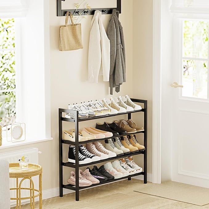 Mavivegue Expandable Shoe Rack, 4-Tier Shoe Organizer for Closet, Adjustable Shoe Rack for Front Door Entrance, Entryway