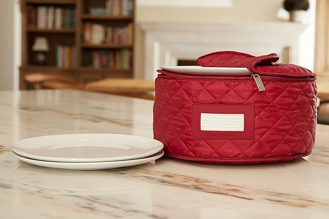 Covermates Keepsakes - Dish Storage - Padded Protection - ID Window - Stain Resistant - Machine Washable - China Storage, Red