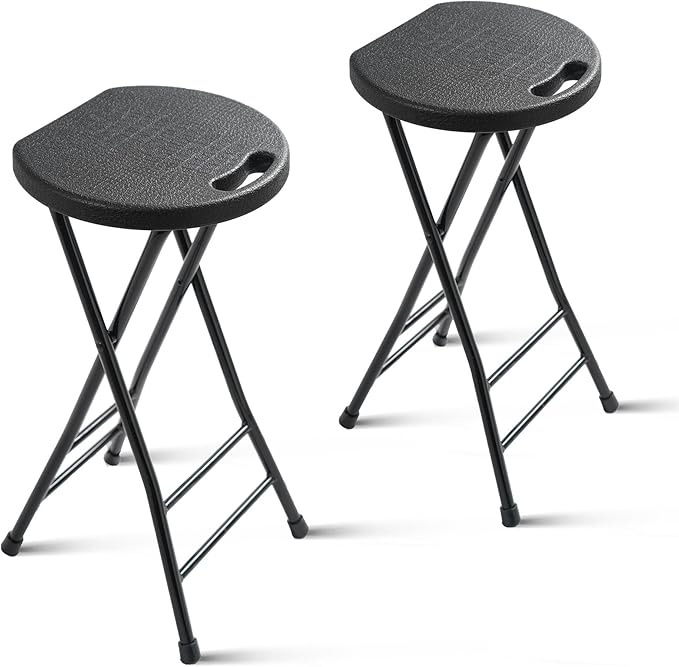 24-Inch Folding Stool with Handle, Folding Bar Stool with Non-Slip Feet,Folding Chair,Indoor and Outdoor Foldable Stool for Adults,500 lbs Capacity,Kitchen,Game Room(13"×11.5"×24")