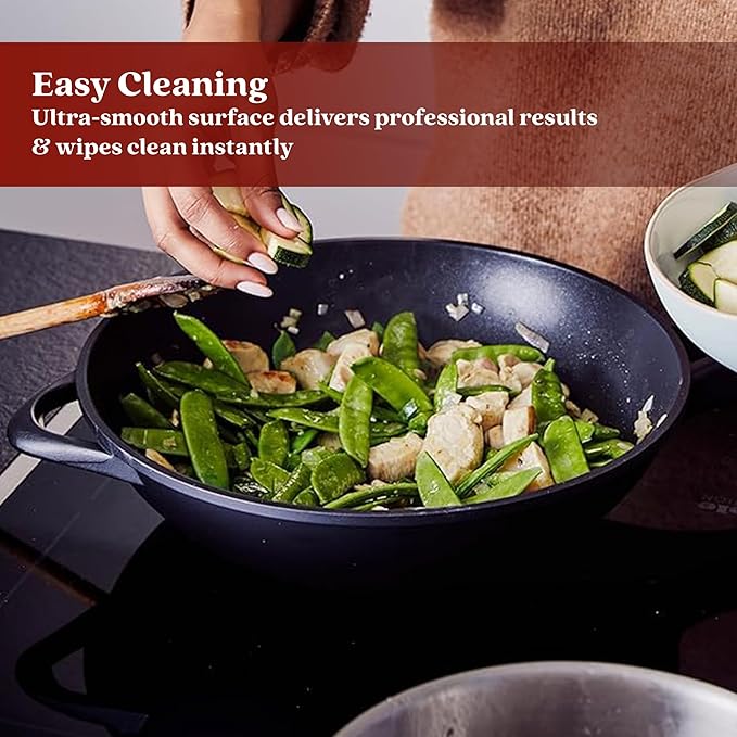 Alva Energy 6-Piece Ceramic Nonstick Frying Pan Set, PFAS/PTFE-Free – 8", 9.5", 11" Fry Pans, 12" Wok + 11" Crepe Pan, Stay-Cool Handles, Induction & Gas Compatible, Lightweight & Dishwasher Safe