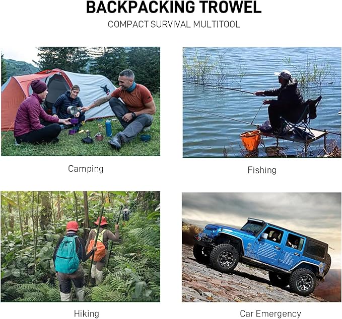 Small Camping Shovel, 9 in 1 Mini Hand Shovel, Portable Backpacking Trowel, Ultralight Compact Multitool for Camping, Gardening, Outdoor Survival, Silver