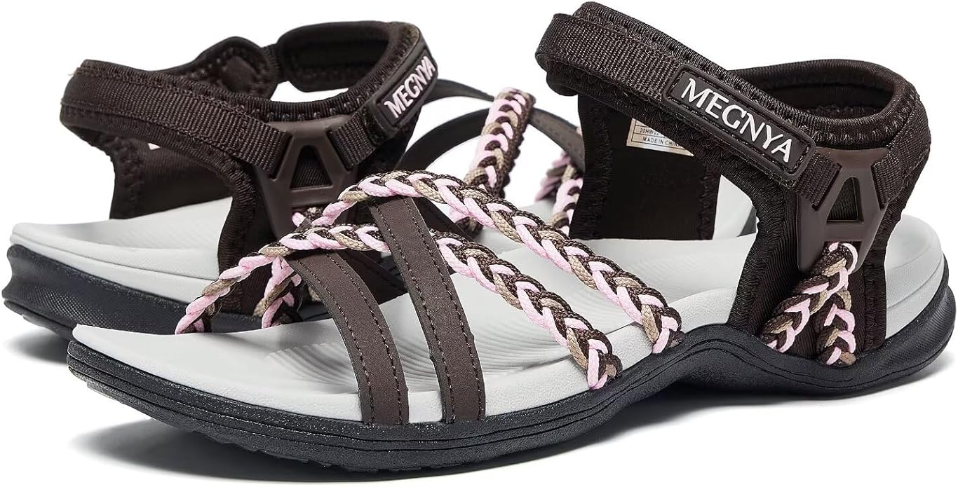 MEGNYA Hiking Sandals for Women, Arch Support Comfortable Walking Sandals Hook Loop Strap, Sports Lightweight Slides