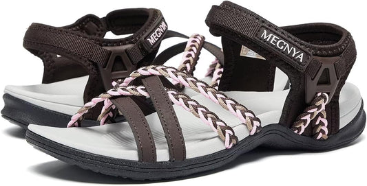 MEGNYA Hiking Sandals for Women, Arch Support Comfortable Walking Sandals Hook Loop Strap, Sports Lightweight Slides