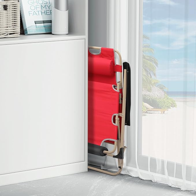 MoNiBloom Set of 2 Folding Reclining Patio Chairs, 3-Position Patio Lounger Folding Chairs with Footrest for Backyard Poolside Lawn, Red, 330lbs Capacity