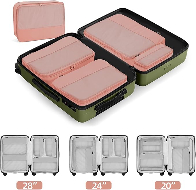 4 Piece Compression Packing Cubes for Suitcases and Backpack, Lightweight Travel Organizers (Dusty Pink)