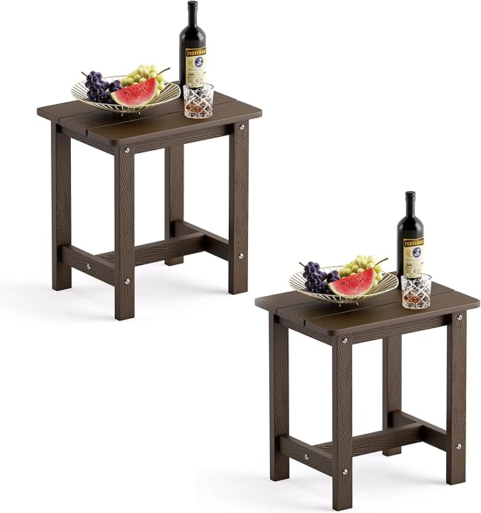 LUE BONA Outdoor Side Table Set of 2, HDPS Small Outdoor Table, Adirondack Side Table, Outdoor End Table for Patio, Deck, Pool, Weather Resistant/Easy Maintenance/Indoor or Outdoor Use, Dark Brown