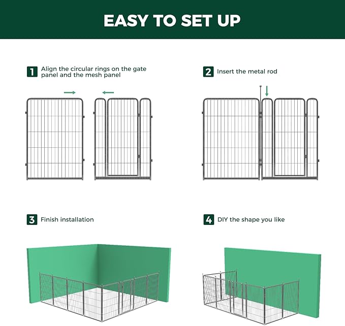 FXW Garden Fence with Door, 40in(H) x 18ft(L) 8 Panels Dog Fence Outdoor for The Yard - Heavy Duty Metal Fencing Tall Animal Barrier for Dog and Rabbit, Easy Assemble