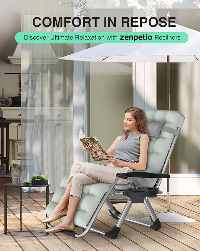 ZENPETIO Zero Gravity Chair with Removable Cushion, Reclining Camping Chair with Cup Holder, Anti Gravity Lounge Chair for Indoor and Outdoor