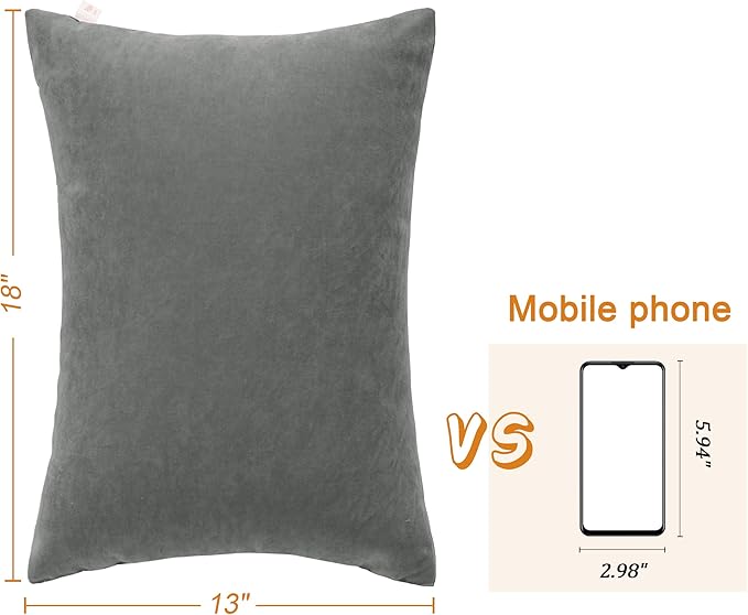 BEDSUM 2 Pack Microfiber Pillows, 13"x18", Soft, Machine Washable, Dark Grey