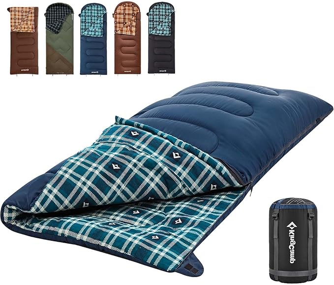 KingCamp Sleeping Bag for Adults, Cold Weather & Warm XL Big and Tall Flannel Sleeping Bags with Compression Sack Portable Waterproof Essentials Gear Accessories for Outdoor Camping