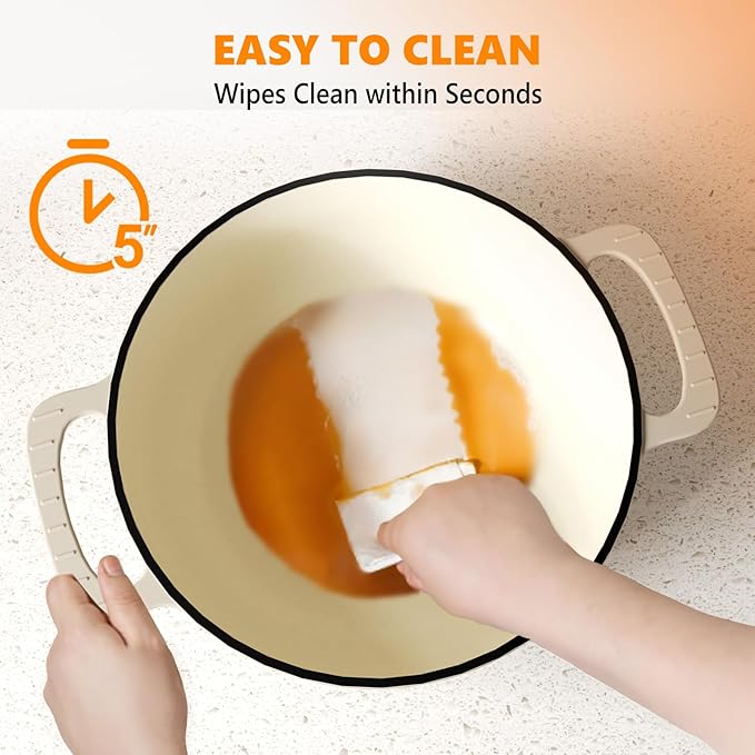 BONNLO 6QT Round Dutch Oven, Enameled Cast Iron Dutch Oven Pot with Lid & Dual Handles, Oven Safe Up to 500° F, for Sourdough, Bread Baking, Stews and Roasting (Cream)