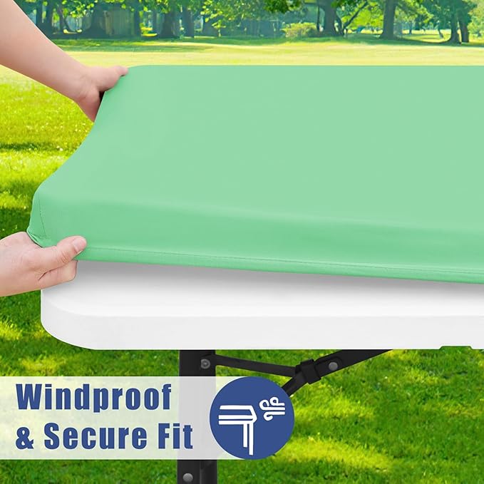 Spandex Picnic Table Cloth 2 Pack, Elastic Fitted Tablecloths for 5 Foot Rectangle Tables, Stretch Washable Patio Table Cover for Outdoor, Camping, Banquet and Parties (Bright Green, 30"x60")