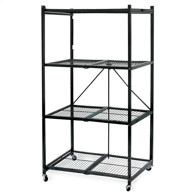 Origami 2-Pack R5 Series Foldable 4-Tier Steel Storage Rack, Pewter – Heavy-Duty Metal Shelving Unit w/ Removable Wheels for Laundry Room or Garage – Rolling Organizer for Home, Office & Warehouse