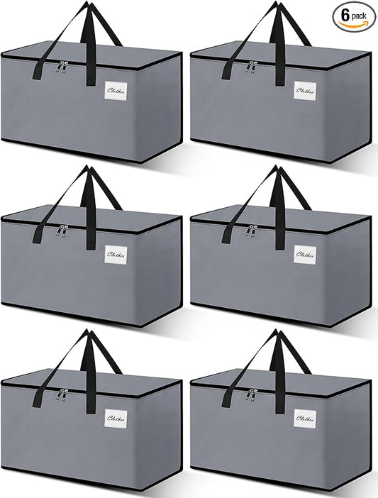 Heavy Duty Moving Bags - Extra Large Packing Bags and Storage Totes, Collapsible and Foldable Option for Moving and Storage, Grey, 125 L - 6 Pack