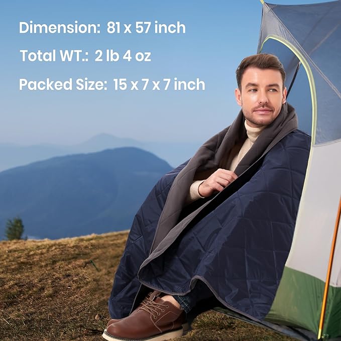 4-in-1 Large Outdoor Blanket - Waterproof & Windproof Thickened Warm Fleece Camping Blanket for Stadium, Hiking, Sporting Events - 81"x57", Packable (Royal Blue)