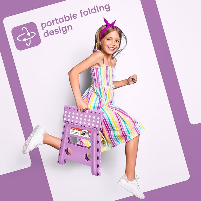 ACSTEP 13 Inch Folding Step Stool,Foldable Step Stools for Kids and Adults 300 LB Capacity, 300 LB Capacit Suitable for Kitchen Fishing (Light Purple)