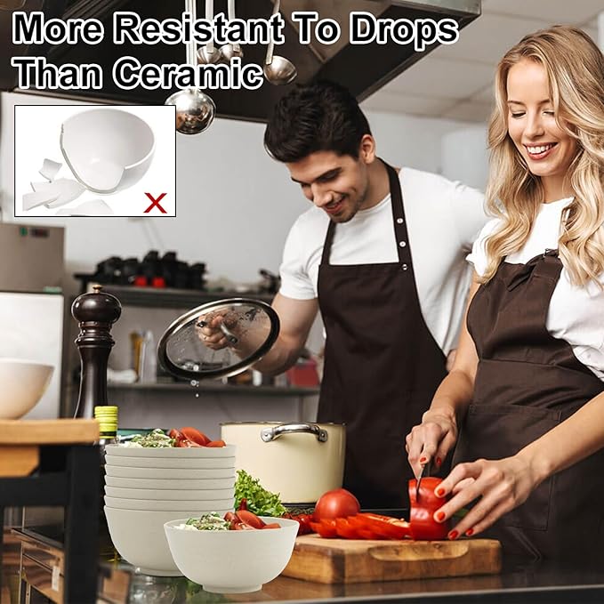 Homienly Wheat Straw Bowls Set of 8, Unbreakable Cereal Bowls, Microwave and Dishwasher Safe Kitchen Bowl Set for Dinner, Soup, Cereal, Snack, Bowl for Kitchen, Camping(Beige, 26 OZ)