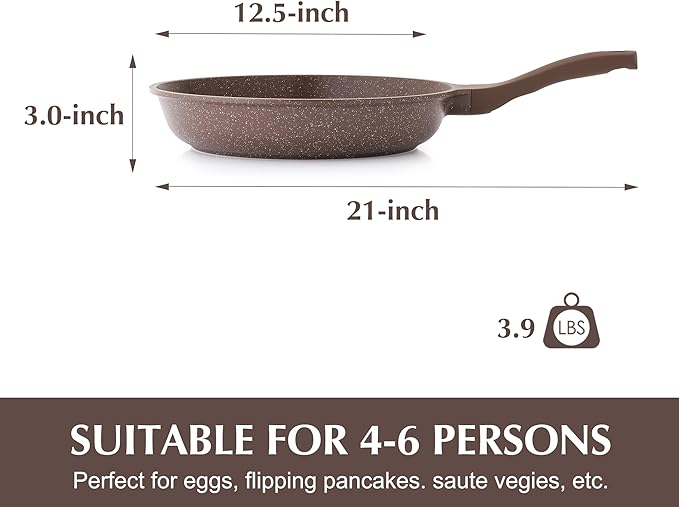 SENSARTE Nonstick Frying Pan Skillet, Omelette Pan, Healthy Stone Cookware Chef's Pan, PFOA Free, Toffee Brown (12.5 Inch)