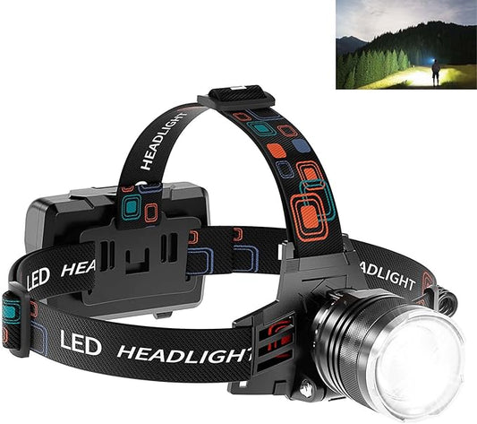 Rechargeable Headlamp 3000 Lumens, 5 Modes Head Lamp for Forehead Zoomable, Super Bright Headlamp for Adults Waterproof, 90° Adjustable Head light & 9000mAh Long Runtime for Camping, Hunting, Hiking