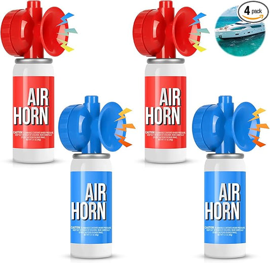 Marine Boat Air Horn 1.4oz, Loud Mini Handheld Air Horns for Safety, Mini Small Compressed Can Blow Fog Bear Horn, Emergency Use for Boating, Hiking, Camping, Sporting Events Outdoor Alarm (4PCS)