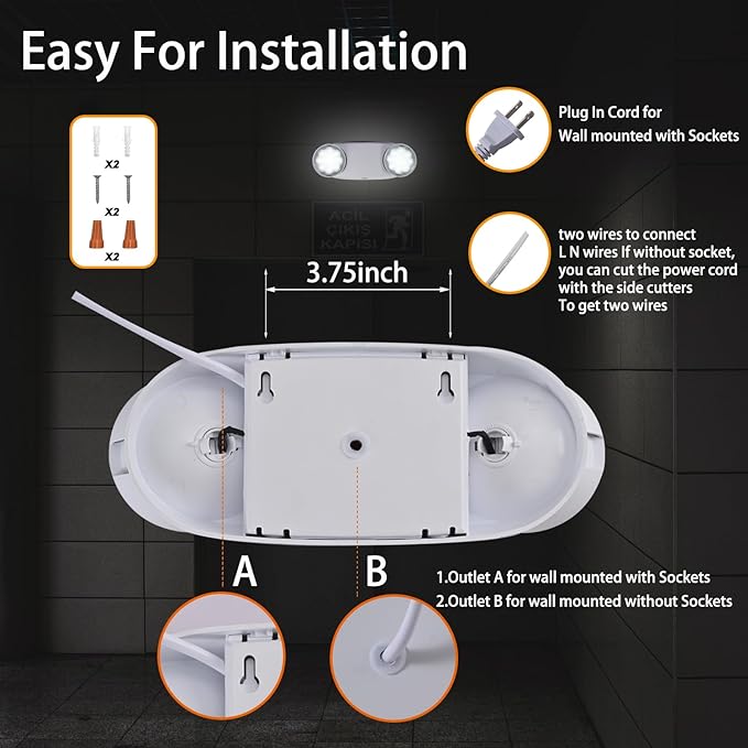 LED Emergency Lights with Battery Backup Commercial Emergency Light Fixtures for Business Home Power Failure Outage Exit Sign Lighting with Plug in Cord AC85-277V 200lm 4Hours