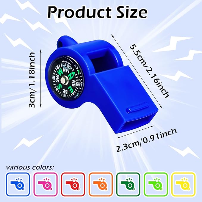 Whistle Compass 2 in 1 Function Whistles with Compass Combo Emergency Survival Whistle Loud Safety Whistle Plastic with Lanyard for Outdoor Hiking Camping Boating Hunting Fishing (7 Pcs, Colorful)