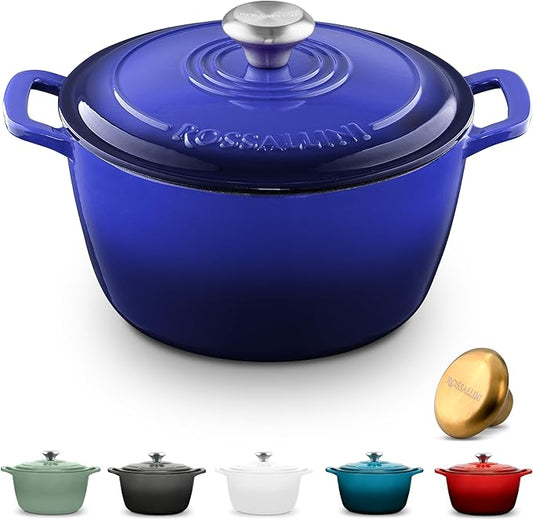 Signature Enameled Cast Iron Dutch Oven, Non-Stick Serving Pot with Tight Fitting Lid for Perfect Roasting, Baking, Sauteing, and Bread Making | 13.5Q (12.7L) - Indigo Blue