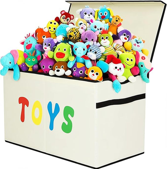 Toy Box Chest, Collapsible Sturdy Storage Bins with Lids, Extra Large Kids Toy Storage Organizer Boxes Bins Baskets for Kids, Boys, Girls, Nursery Room, Playroom, Closet (New Beige)