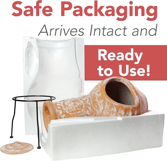 Wiosi Medium Chiminea Outdoor Fireplace Clay Chimineas with Chimney Rain Lids and Solid Metal Stands - Yellow Terracotta Chimenea - Rustic Fire Pit Chimnea 16 x 16 x 32-inch