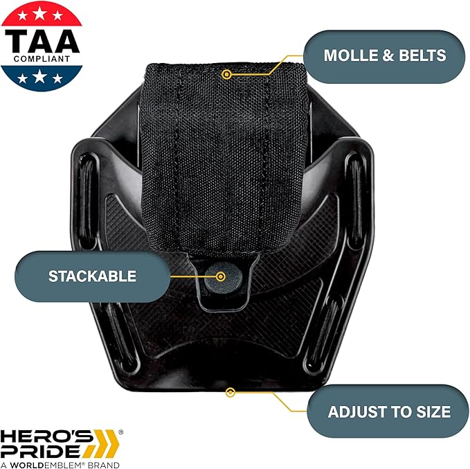 Hero’s Pride MOLLE Handcuff Case - Cover Top Universal Fit Flex Handcuff Pouch for Duty Belts Up to 2.5" Wide - Law Enforcement Handcuff Holder Mounts on Tactical Belt and Vest - Easily Stackable