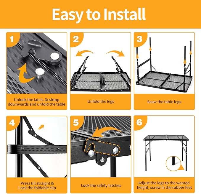 Camping Table 3FT Grill Table Foldable Folding Picnic Portable Stand Mesh 2 Height Adjustable Outdoor Card BBQ RV Black 35.5×23.6 ×26 inch