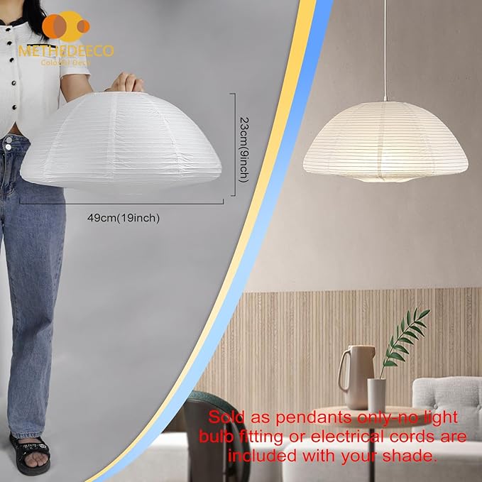 Paper Lanterns 20inch Large Paperlampshade Hanging Rice Paper Lamp.SemicircularPendant Light Shade Chinese Lantern for indoor bedroom,living room.home gift for her
