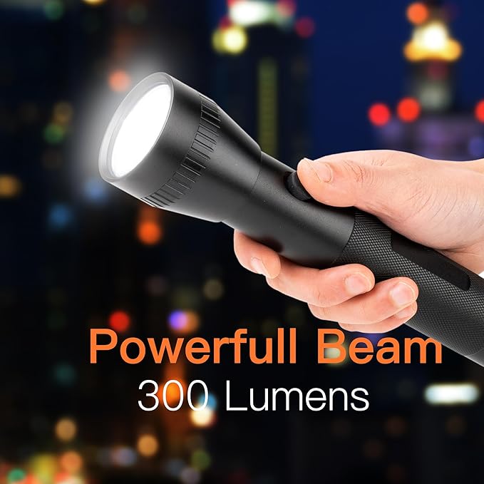 KunHe 2D Cell Battery Big Flashlights Single Mode High Lumens Aluminum Heavy Duty Large Flashlight for Home Emergency Power Outage Outdoor Activities 2 Pack