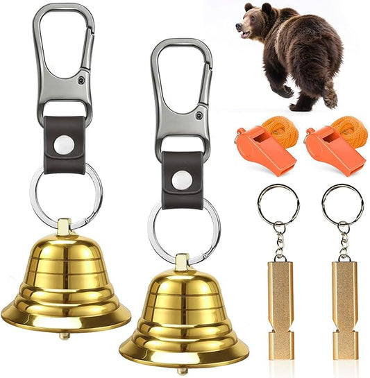 NedFoss Loud Bear Bell Set to Scare Bears, Hiking Essentials for Women, Emergency Whistle and Bear Bells for Hiking, Camping, Biking, Solid Brass Bear Deterrent Hiking Gear Gifts