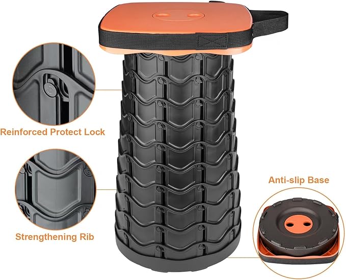 Boreeman Upgraded Collapsible Stool, Square Portable Stool, Lightweight Yet More Sturdy with Load Capacity 400lbs, Perfect for Camping Fishing Hiking BBQ (Square Orange)