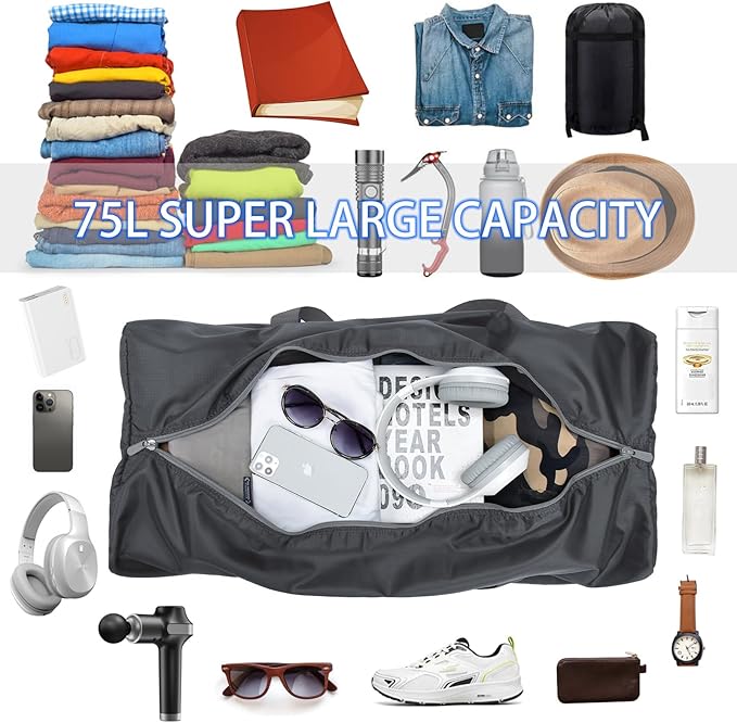Foldable Duffel Bag 30" / 75L Lightweight with Water Rresistant for Travel-Grey