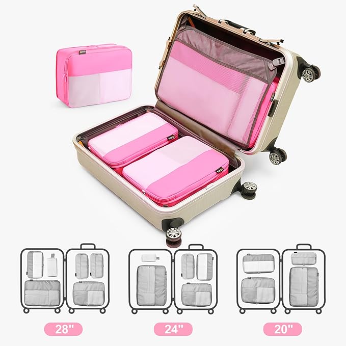 4 Set Compression Packing Cubes for Travel, Suitcases and Backpack Space Saving Organizers (Pink)