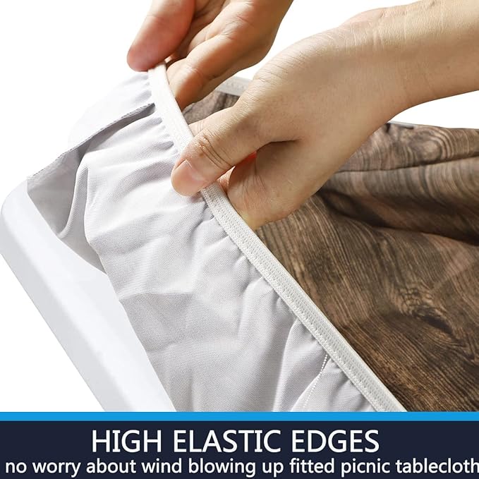 famibay 3 Piece Picnic Table Cover and Bench Covers Waterproof Polyester Camping Table Cover with Elastic Washable Fitted Picnic Table Cover for Rectangle Tables(Wood Grain,12" x72"+30" x72")