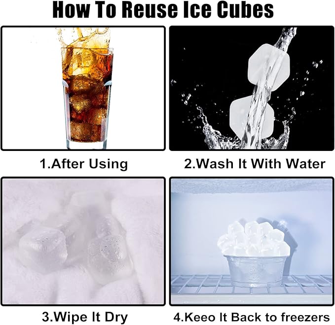 60 Pack Reusable Ice Cubes for Drinks, Refreezable Plastic Ice Cubes Without Diluting, Permanent Ice Cube Frozen BPA Free, Cocktails Like Whiskey, Wine, or Coffee (Transparent)