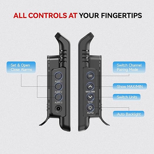Solar Photosensitive Three Channel Thermo-Hygrometer, Wireless Temperature & Humidity Monitor with 330ft Range, 4.8" Digital Display, Smart Backlight, Real-Time Alerts, Black