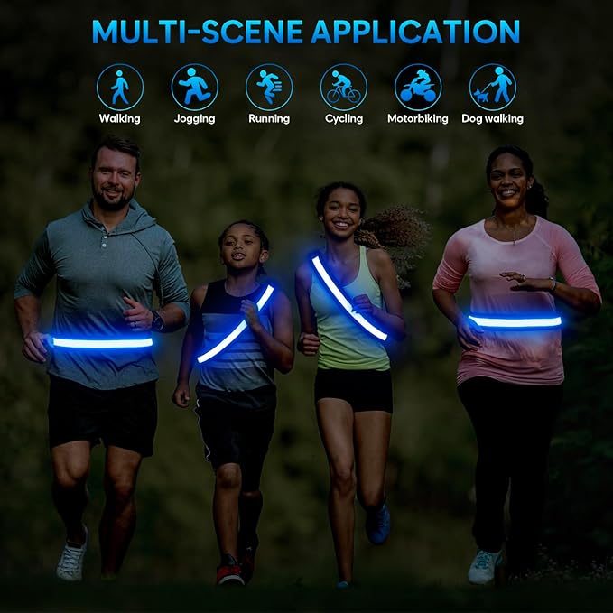 Illumifun LED Running Belt - USB Rechargeable Light Up Sash, High-Visibility Elastic Waistband Light for Running Cycling Hiking Camping Nighttime Activities