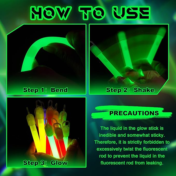 Lewtemi 4" or 6" 100 Pack Bright Glow Sticks Bulk, Glow in The Dark Party Supplies Birthday and Holidays Party Favors