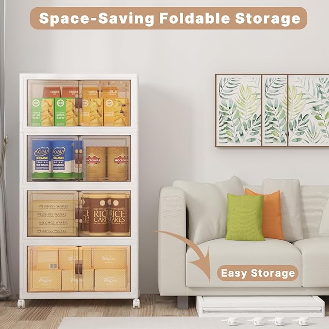 Extra Large Stackable Storage Binswith lids & Wheels, Foldable Collapsible Closet Organizers,480QT-120QT/30GAL*4Pack Plastic Containers with door & drawers for bedroom Dorm