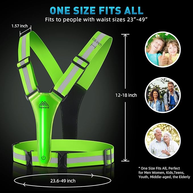 LED Reflective Vest Safety Gear, Light Up Vest for Night Walking Cycling, High Visibility Running Vest with Reflective Strips