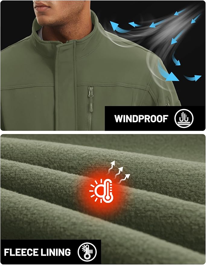 TACVASEN Men's Tactical Softshell Jacket Fleece Lined Water Resistant Windbreaker Military Lightweight Coat for Hiking