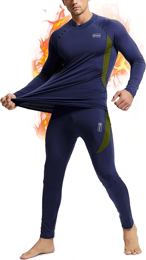 romision Thermal Underwear for Men Long Johns Fleece Lined Hunting Gear Bottom Top Set Base Layer for Cold Weather Gift
