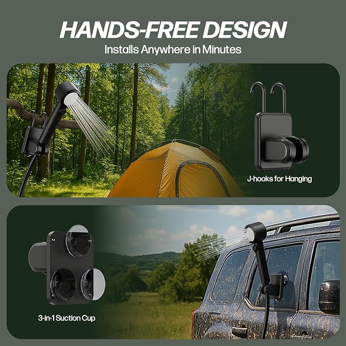 Portable Shower for Camping, Powerful 10L/Min Water Flow, Rechargeable Shower Pump with Bath Sponge, 4 Spray Modes, IPX8 Waterproof, 7800mAh Battery, Ideal for Hiking, Travel, Car Wash, Pet