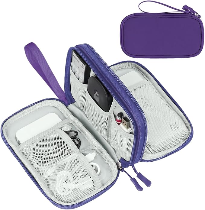 FYY Electronic Organizer, Travel Cable Organizer Bag Pouch Electronic Accessories Carry Case Portable Waterproof Double Layers Storage Bag for Cable, Charger, Phone, Earphone, Medium Size- Purple